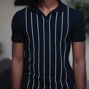 Topman Black Striped Polo